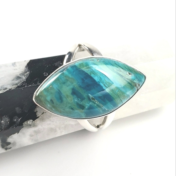Sterling Silver Marquis Peru Opaline Ring Size 7 - Picture 7 of 16